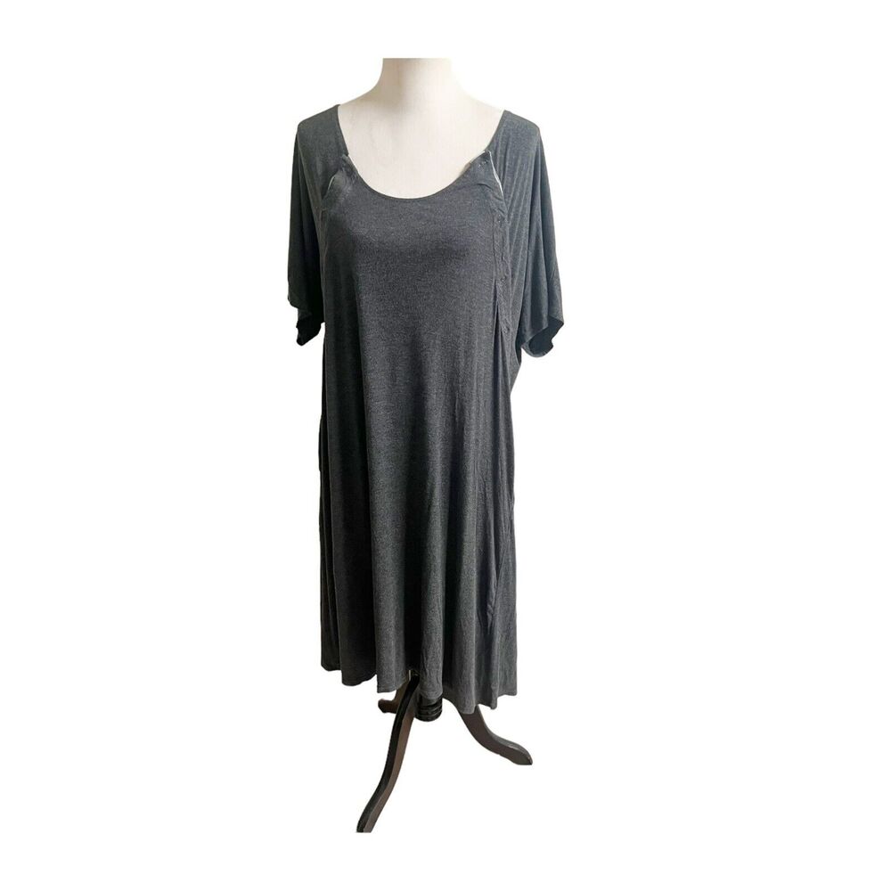 Frida Maternity Breast Feeding Midi Dress Snap Button Grey One Size